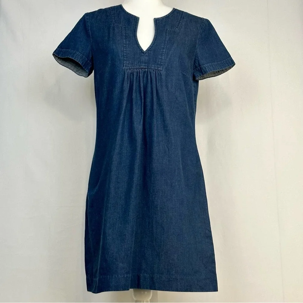 Trina Turk Denim Shift Tunic Dress 100% Cotton Short Sleeve - Size Small - Picture 6 of 6